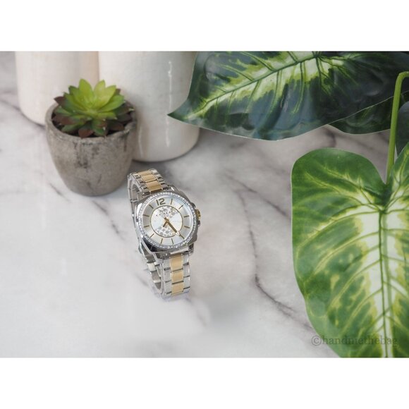 NEW Coach Women's Boyfriend Watch Crystal Bezel Logo Dial Silver and Gold Toned - Picture 3 of 12